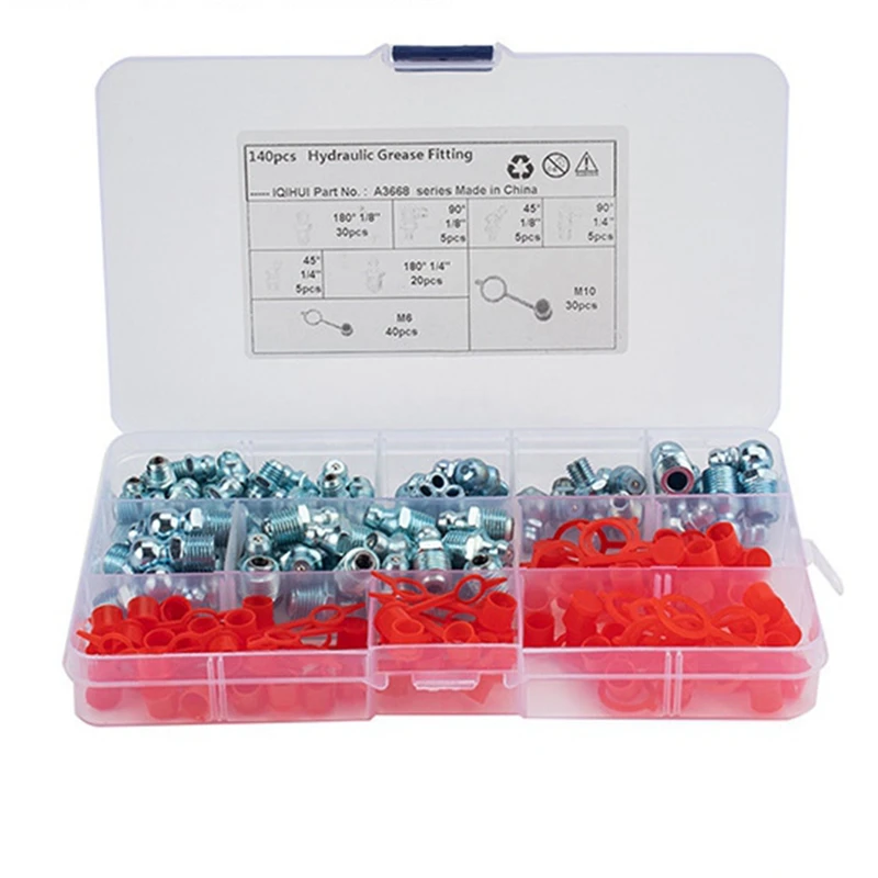 140Pcs/Set Bend Grease Nipple Straight Fitting Accessories For Fittings Caps Hydraulic Zerk Durable