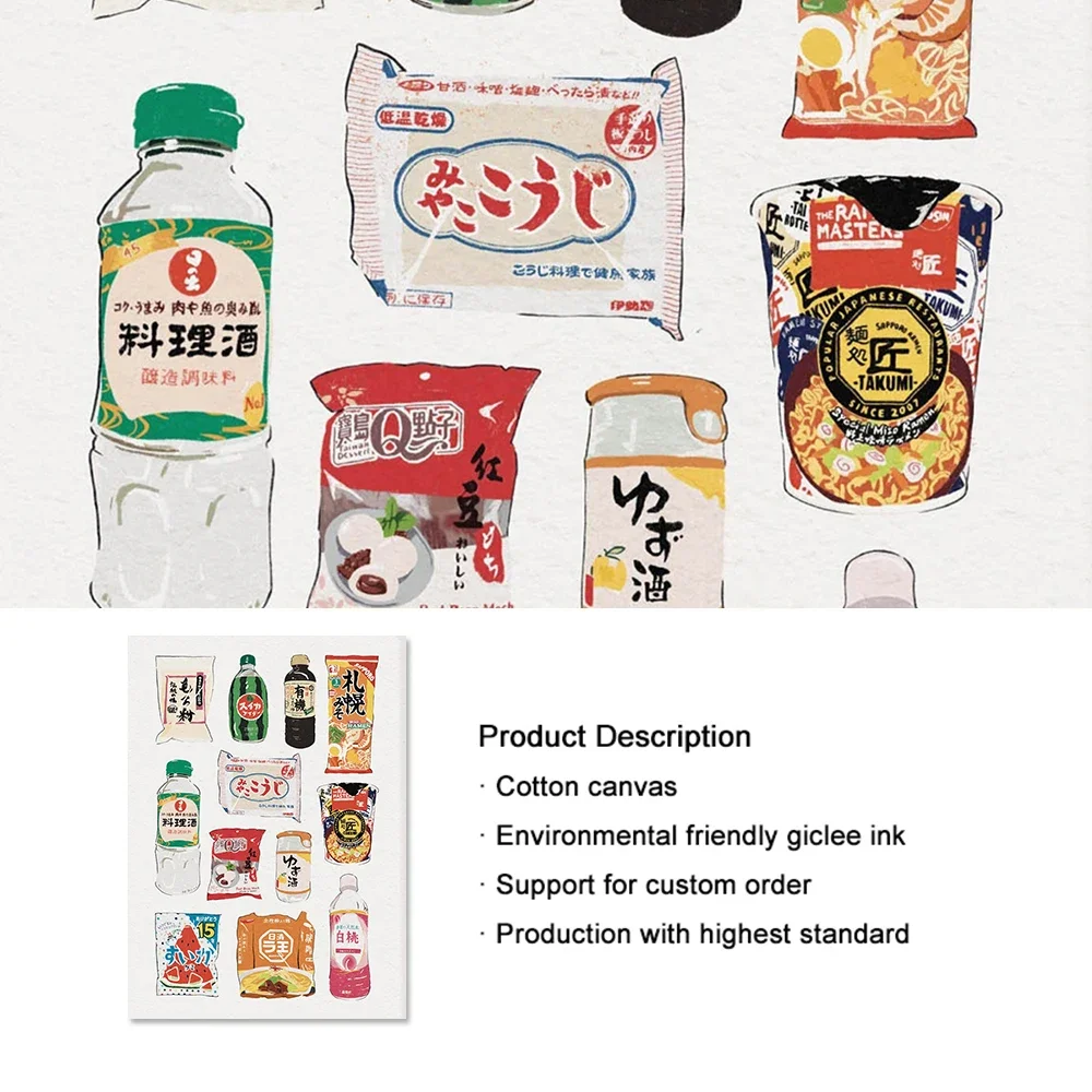 Картины на холсте в японском стиле с изображением еды продуктов и