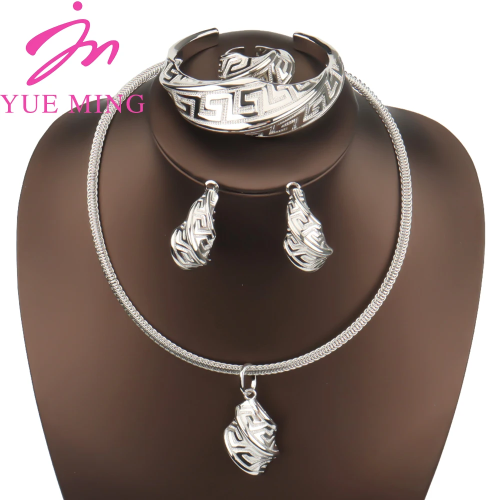 

Newest Silver Plated Jewelry Sets For Women Fashion Dubai African Bridal Jewelry Sets Ladies Banquet Dating Wedding Jewelry Set