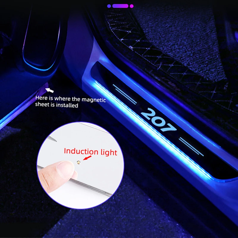 Блестящий светильник для Peugeot 207 автомобильный порог передней и задней двери