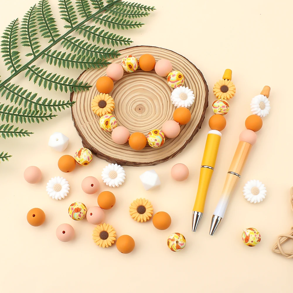 30Pcs Детские Силиконовые Бусины Daisy Тема Для Ювелирных Изделий DIY Ручка Ожерелья