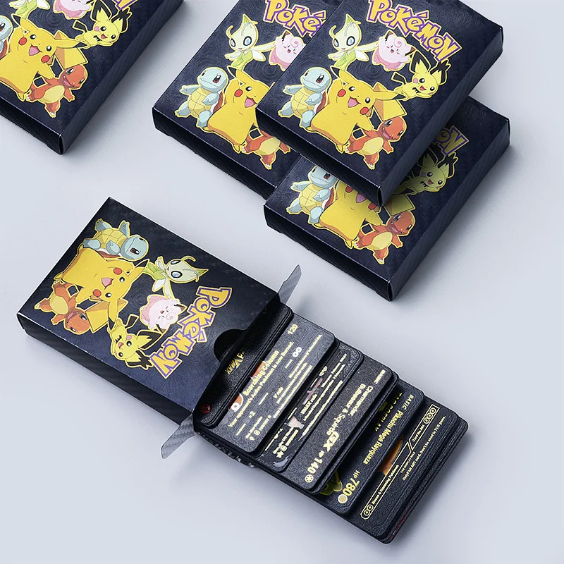 

54pcs Pokemon Metal Gold Card Box Golden Letters Spanish Playing Cards Metalicas Charizard Vmax Gx Collection Game Card Case Toy