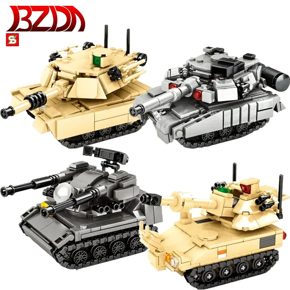 Основной боевой танк BZDA Второй мировой войны M1A2, строительные блоки с анти-самолетом, танк MOC, военная колесница, кирпичи, рождественские подарки, игрушки