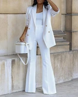 2022 fashion long sleeve double breasted office blazer work pants set formal suit for lady elegant white blazer sets for women