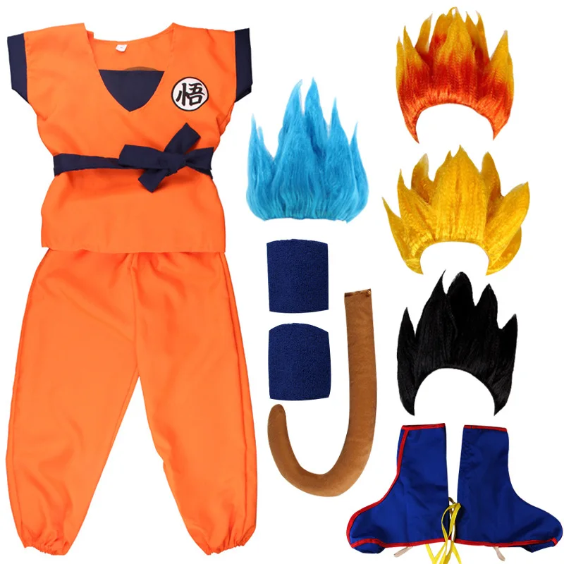 

Костюмы для праздника Son Goku, карнавальные аниме костюмы для косплея, Топ/брюки/пояс/Хвост/браслет/парик для взрослых и детей