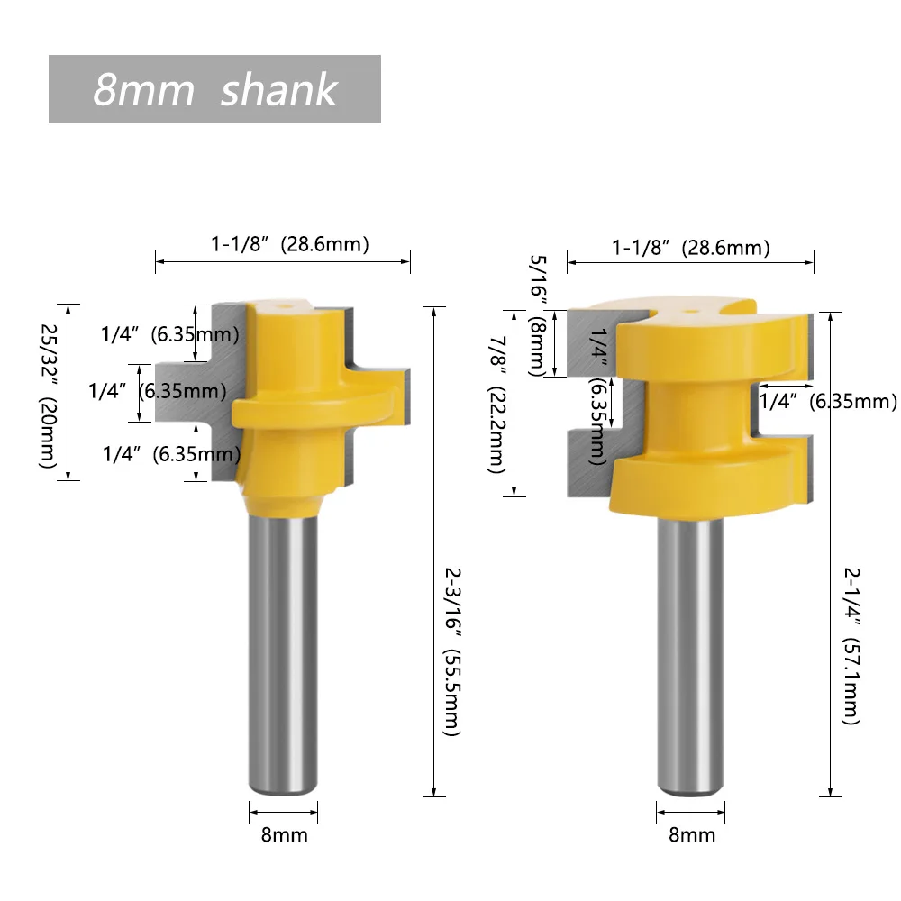 

8mm Shank Wedge Tongue and Groove Router Bits Set Diameter-28.6mm Woodworking Board Joint Making Milling Cutters Kit
