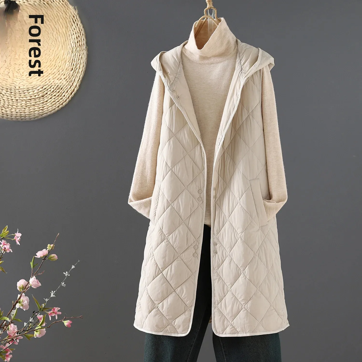 Зима 2023 новый свободный крой легкий пуховый хлопковый жилет женские однотонные