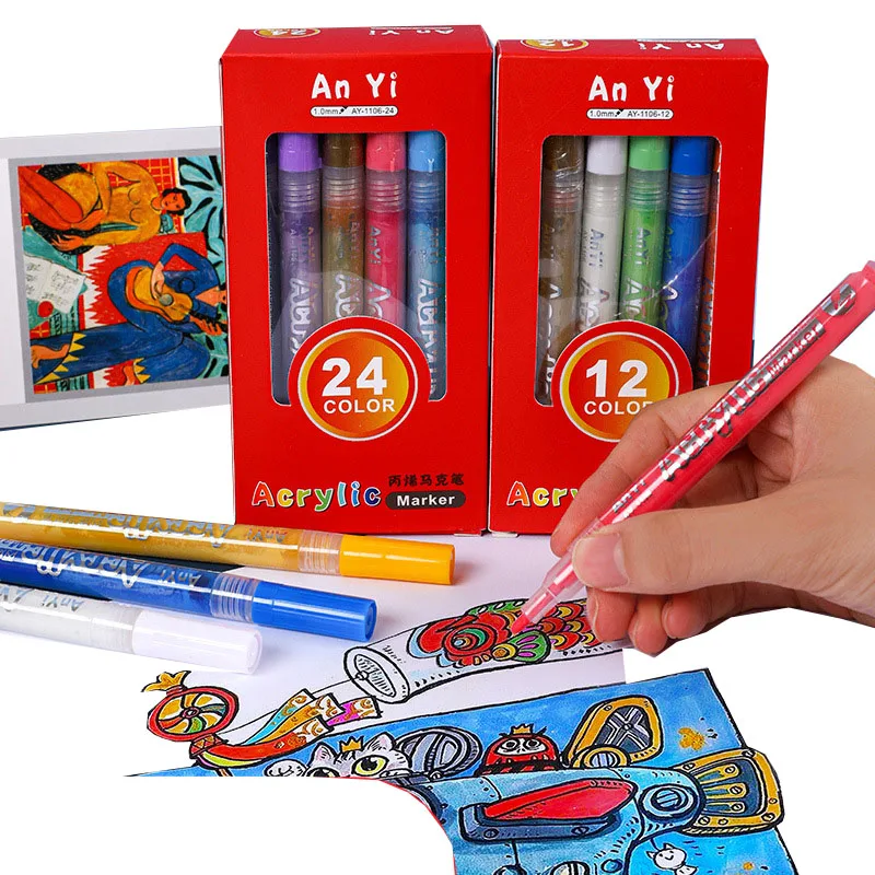 12/24/36 Colours Children's Marker Acrylic Mark Card Evaluation Seal Water-based Ceramic Paint Pen Fast Drying and Sun Resistant