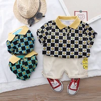 baby boy clothes set 2022 summer new boys lapel plaid short sleeved suit boy baby casual shorts two piece suit