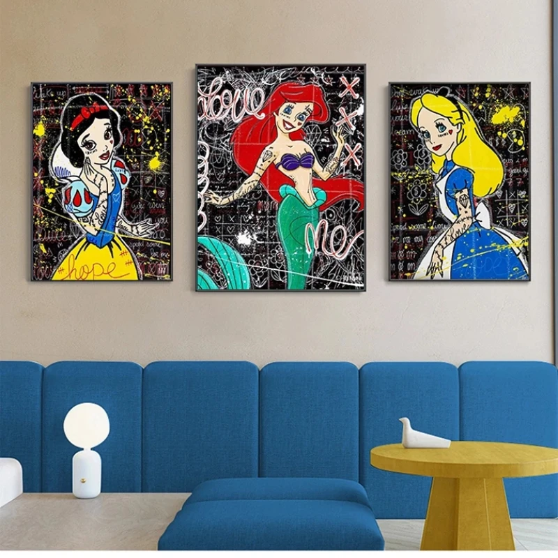 

Canvas Abstract Graffiti Prints Cartoon Paintings Disney Wall Art Princess HD Poster Modular Pictures For Living Room Home Decor