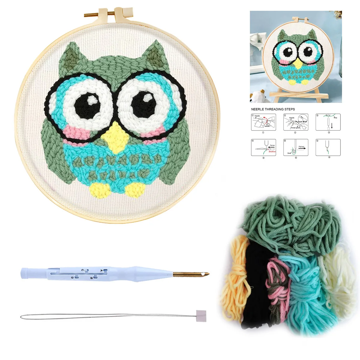 

SDOYUNO Diy Punch Needle Embroidery Starter Kits Tool Threader Fabric Poke Embroidery Craft Pattern Printed For Home Wall Gift