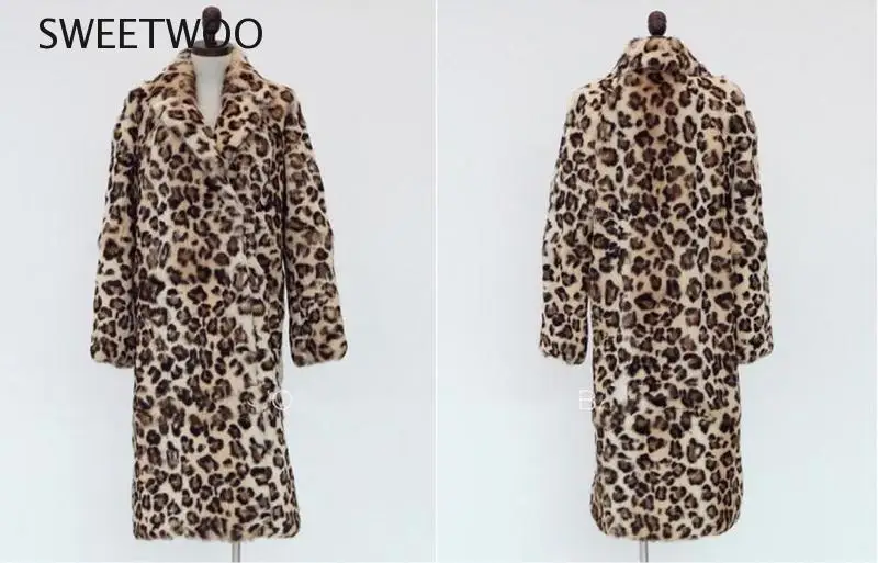 Classic Leopard Print Color Faux Fur Coat Women Long Thick Warm Jackets Fluffy Star Style Overcoats Winter Street Outerwear 2020