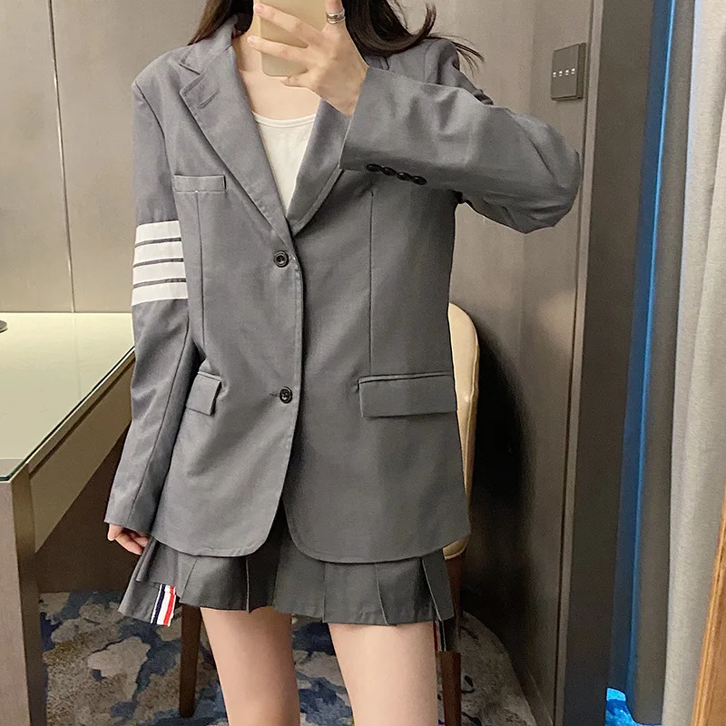 High Quality Korean Style TB Blazer Women's 2023 New Small Loose Suit Spring and Autumn Long Sleeve Casual Striped Top