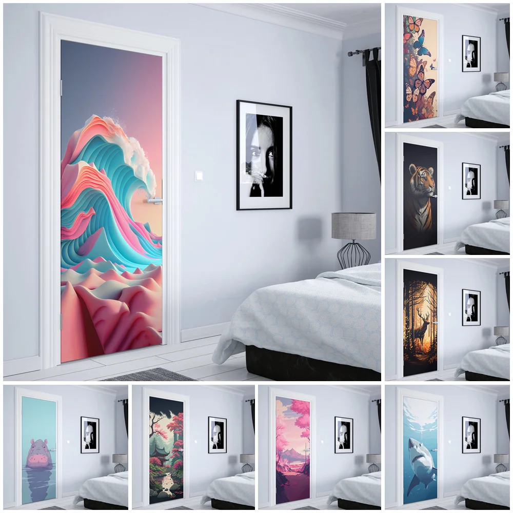 

Animal Tiger Elk pink landscape The waves Home decoration Door sticker vintage graffiti Wall art posters Aesthetic Wall Sticker