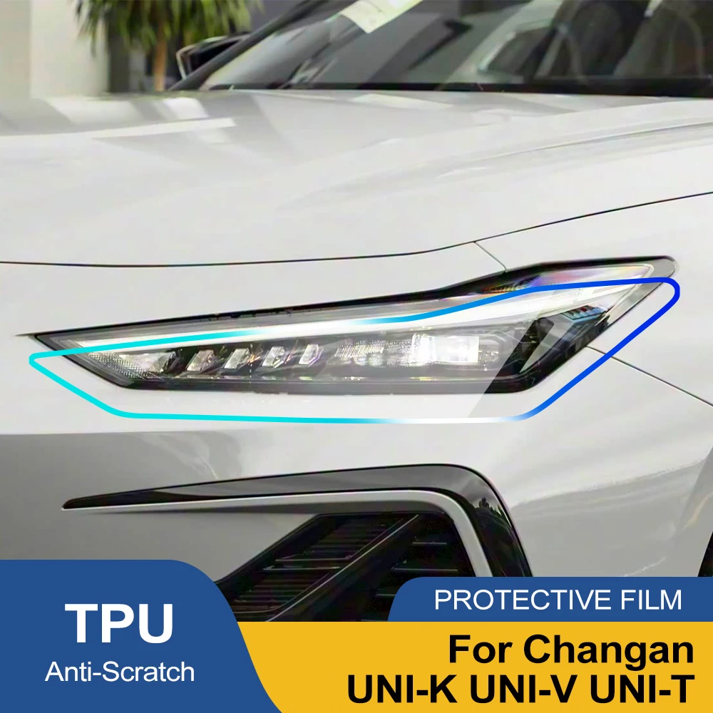 Фото Защитная пленка из ТПУ для фар автомобиля Changan UNI-K UNI-V UNI-T 21-26, дымчато-черная, глянцевая, предварительно вырезанная, антицарапийная виниловая пленка №3