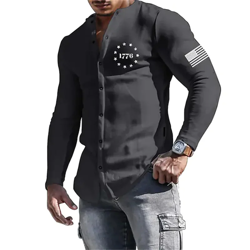 Men's high-quality leisure sports room muscle shirt outdoor street long-sleeved button top 2023 latest fashion simple 1776
