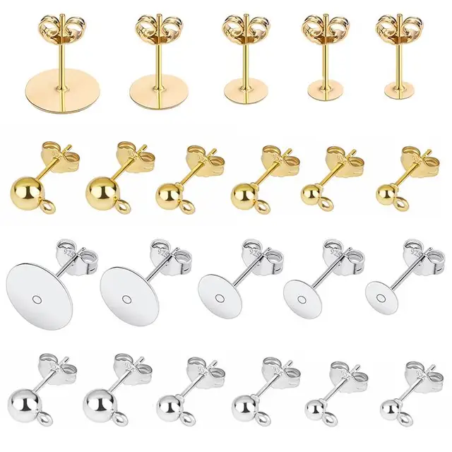 50pcs/lot 925 silver plated blank post earring studs base pin with earring plug findings ear back diy jewelry making accessories