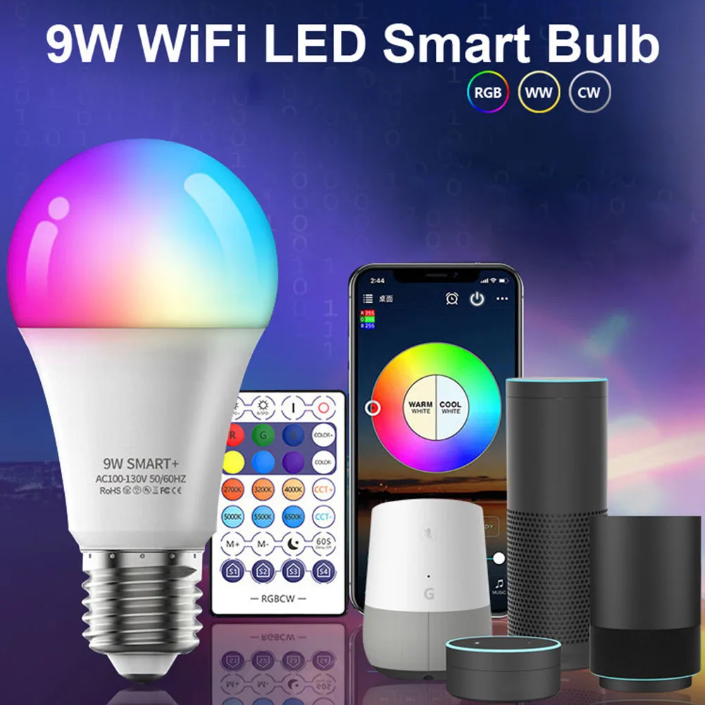

Умная Светодиодная лампа E27 с Wi-Fi, цветная лампа в форме шара с голосовым управлением, украшение для дома, гостиной Вечерние