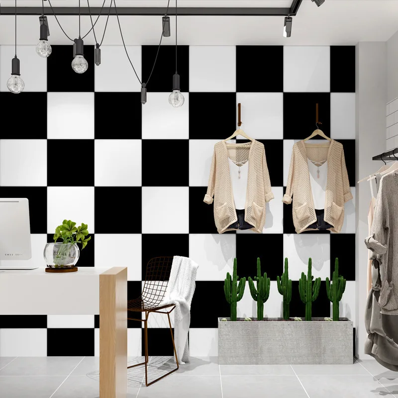 

Black and White Square Lattice Square Wallpaper Hairdressing Barber Clothing Store Women's Clothing Background Wallpaper