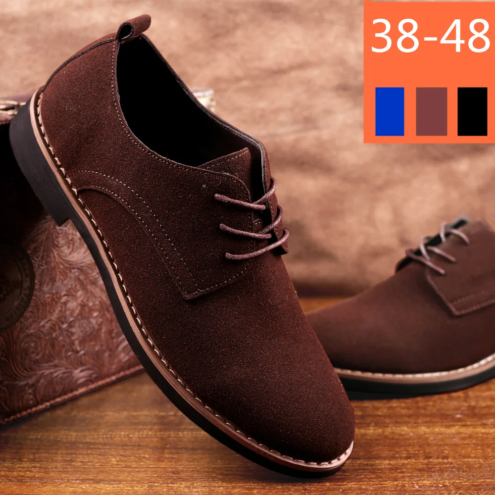 

High Quality Brown Board Shoes Men Vintage Leather Shoes Classic Suede Plus Size Casual Lace Up Work Oxford Shoes Men Footwear