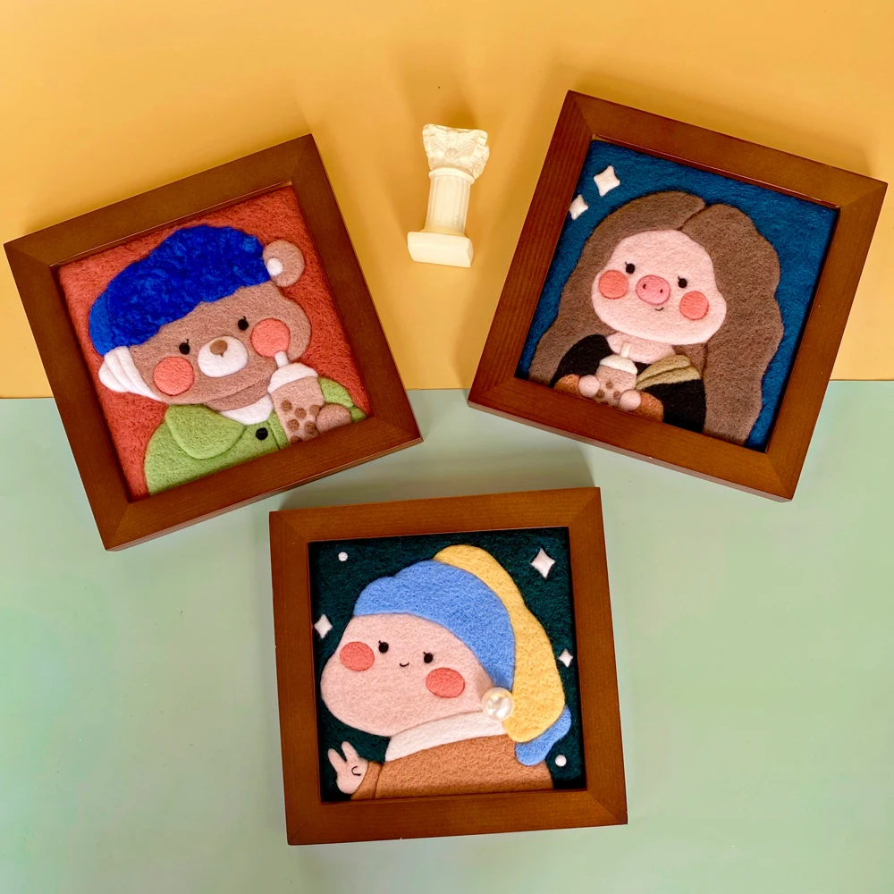 

Cartoon DIY Pearl Girl Cute Wool Felt Poke with Frame Material Pack Unfinished Poking Toy Gift Handmade Felt Craft Handcraft Kit