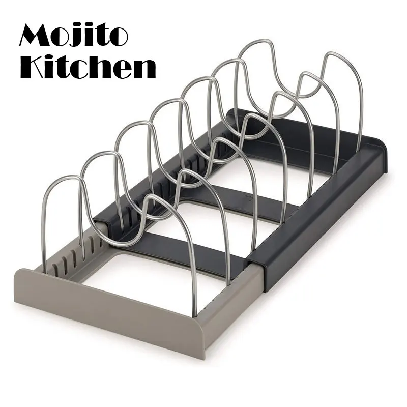 Кухонный шкаф органайзеры для кастрюль и сковородок расширяемая полка хранения