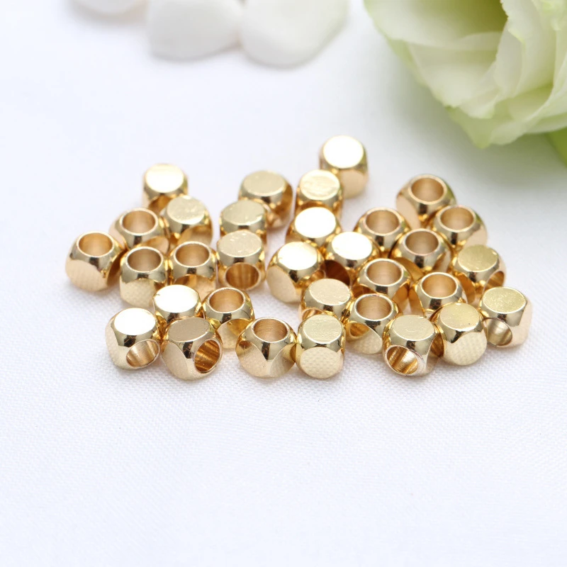 50 Pieces/Bag Beads 14k Gold Color Protection Square Block Beads Partition Smooth Surface Diy Jewelry Hand Beading Accessories