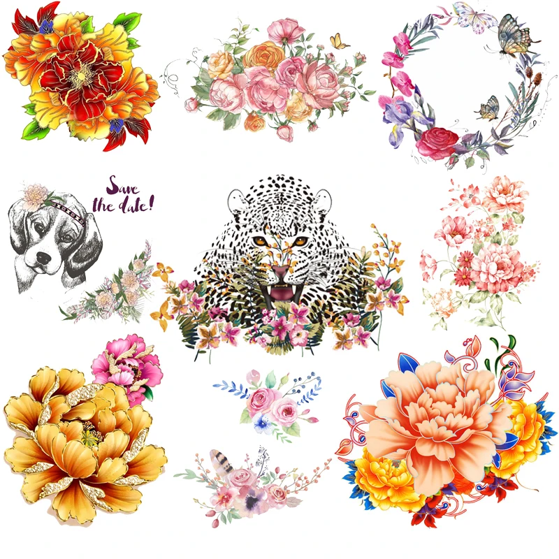 

Flower Thermal Stickers for Clothes Girls' T-shirts Patches Animal Letters Flowers Iron-on Transfers for Clothing Appliques Diy