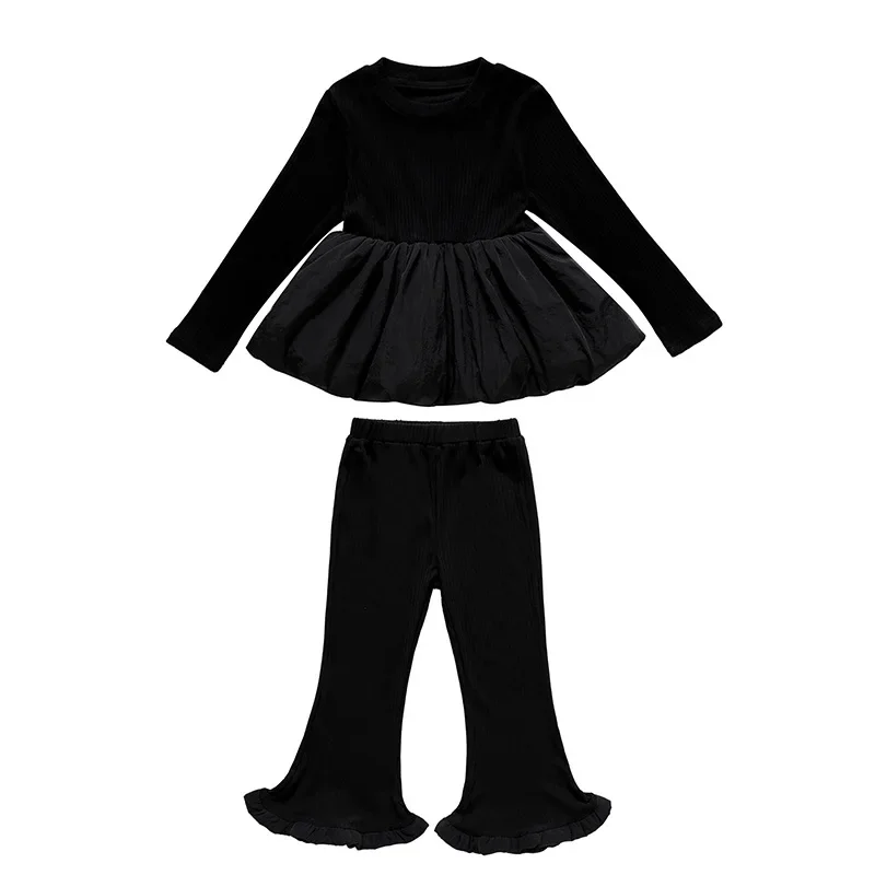 Костюм для девочек Новинка весна-осень модный пузырьковый топ с низом маленьких +
