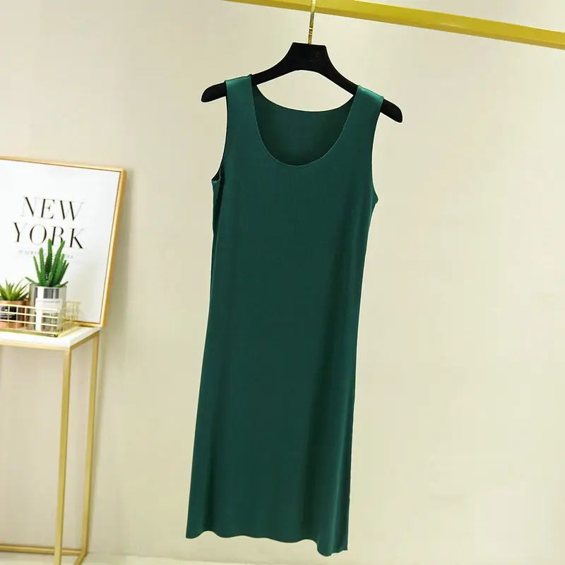 Seamless Sleeveless Full Slips Dresses For Women Summer Plus Size Thin Ice Silk Petticoat Underskirt Sleepwear Nightdress Women