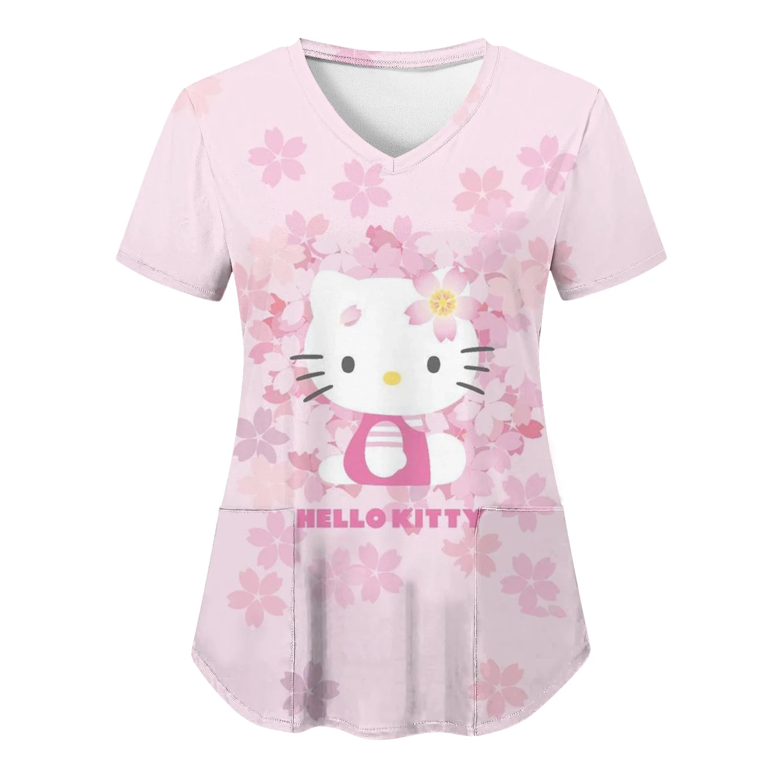 Женский топ с коротким рукавом принтом Hello Kitty униформа медсестры V-образным