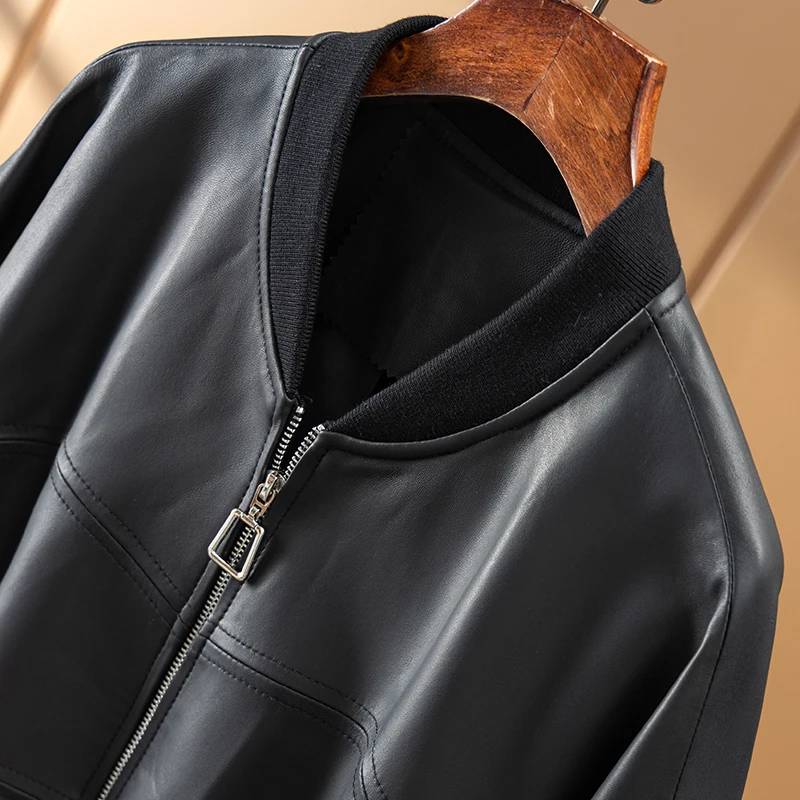 High-quality Casaco Feminino  Genuine Leather Jacket  Sheepskin  High Street  Zipper  Spliced OVERSIZED Loose Coat