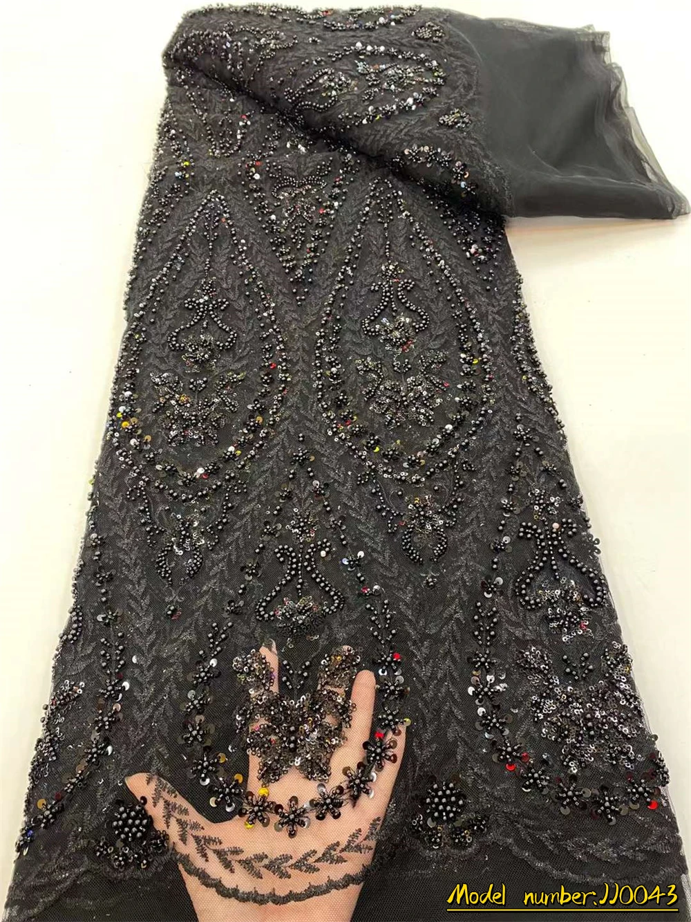 

African French Sequins Net Lace Fabric 2023 High Quality Embroidery Tulle Black Lace Bridal For Nigerian Wedding Dress Sewing