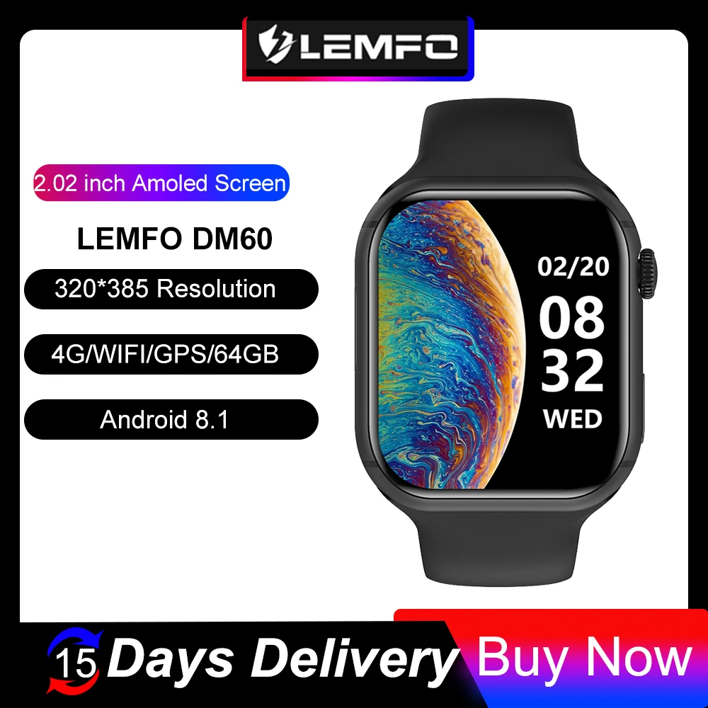 

LEMFO DM60 4G Smart Watch Android GPS WIFI 64GB Sport Smartwatch Men Women 2.02 Inch HD Screen 800Mah Battery Waterproof