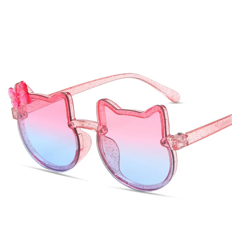 

2023 Cartoon Kitten Children's Sunglasses Personality Flash Pink Fashion Sunglasses Girl Cute Bow Children CartSunglasses