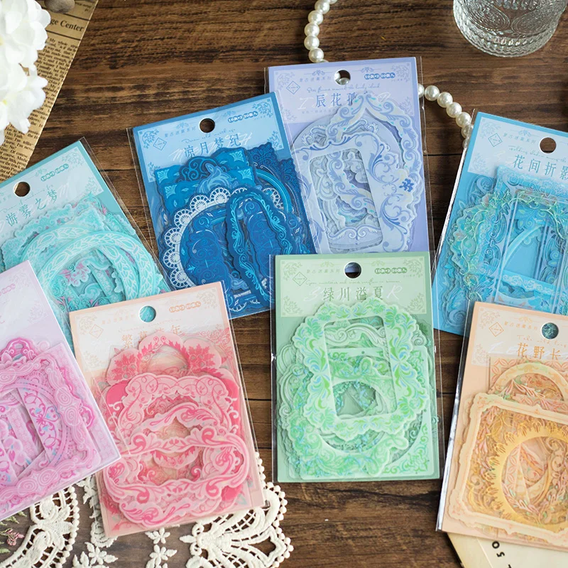 

20Packs Wholesale Retro Stickers Fan frame Lace cutout Label account Material Decorative literary Diary Scrapbooking handmade