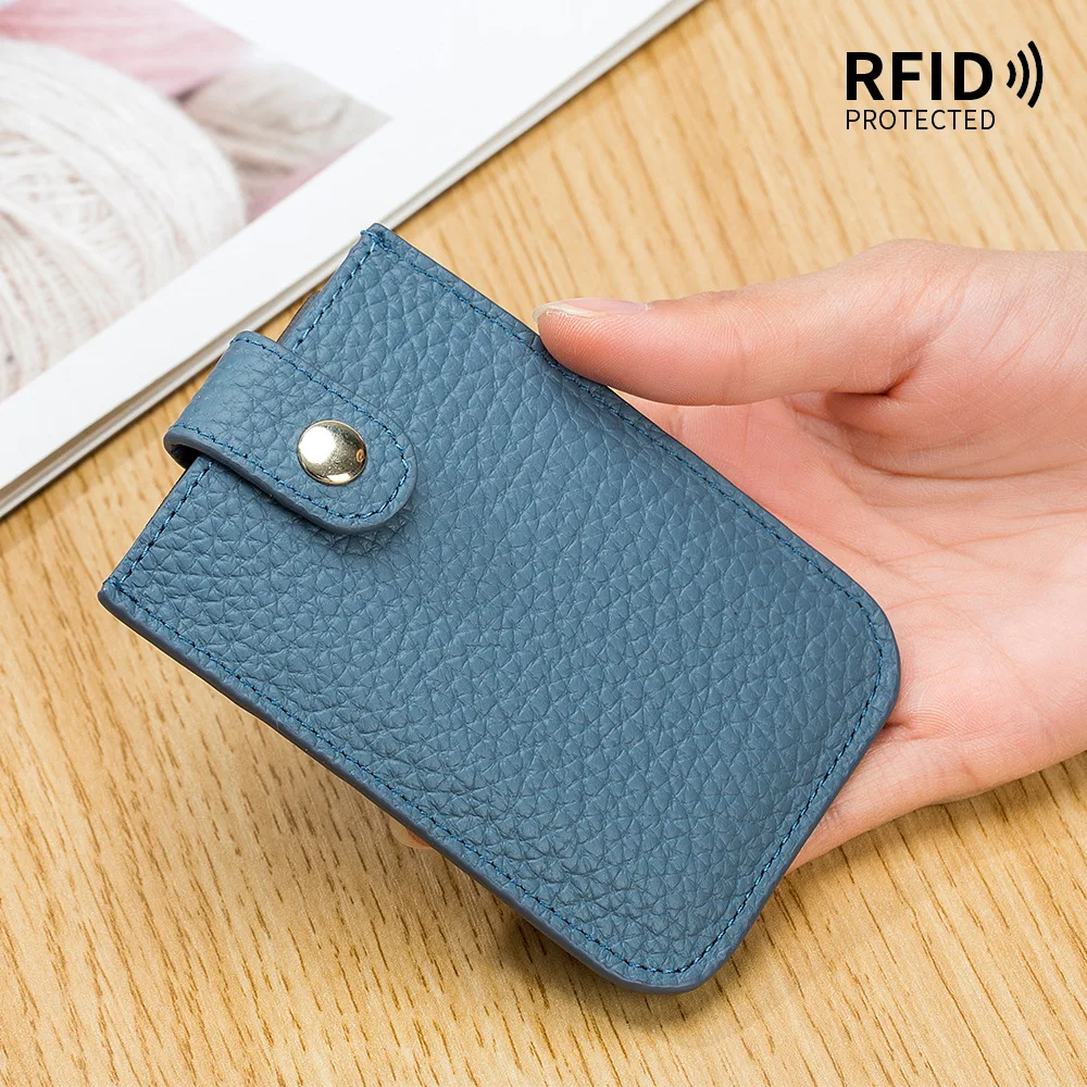 Ultra-thin Genuine Leather RFID ID Credit Bank Business Card Holder Cowhide Coin Purse Mini Pocket Wallets Clip For Men Women