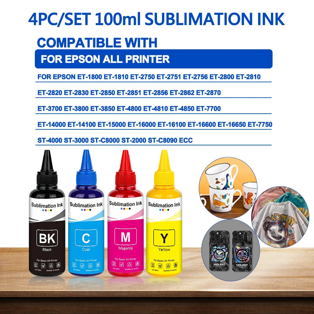 Сублимационные чернила Winnerjet, 100 мл, 4 цветанабор, для всех принтеров Epson ET-1800, ET-1810, ET-2750, ET-2751, ET-2756, ET-2800. (art.: 3920d100fc99b) - 3920d100fc99b