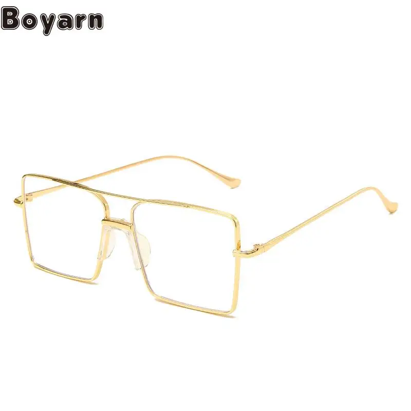 

Boyarn New Fashion Double Beam Square Spectacle Frame Female Myopic Metal Large Frame Spectacle Frame Retro Square Flat Lens Mal