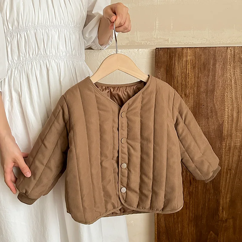 Пуховик теплый однотонный для мальчиков и девочек легкий пуховик с круглым