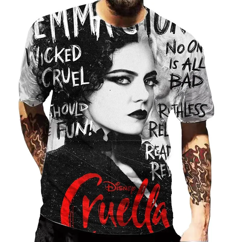 

Disney Cruella de Vil 3D Print Mens T-shirt Punk Rock Female Fashion Devil Cool Short Sleeve T-shirts Boy Girl Streetwear Tees