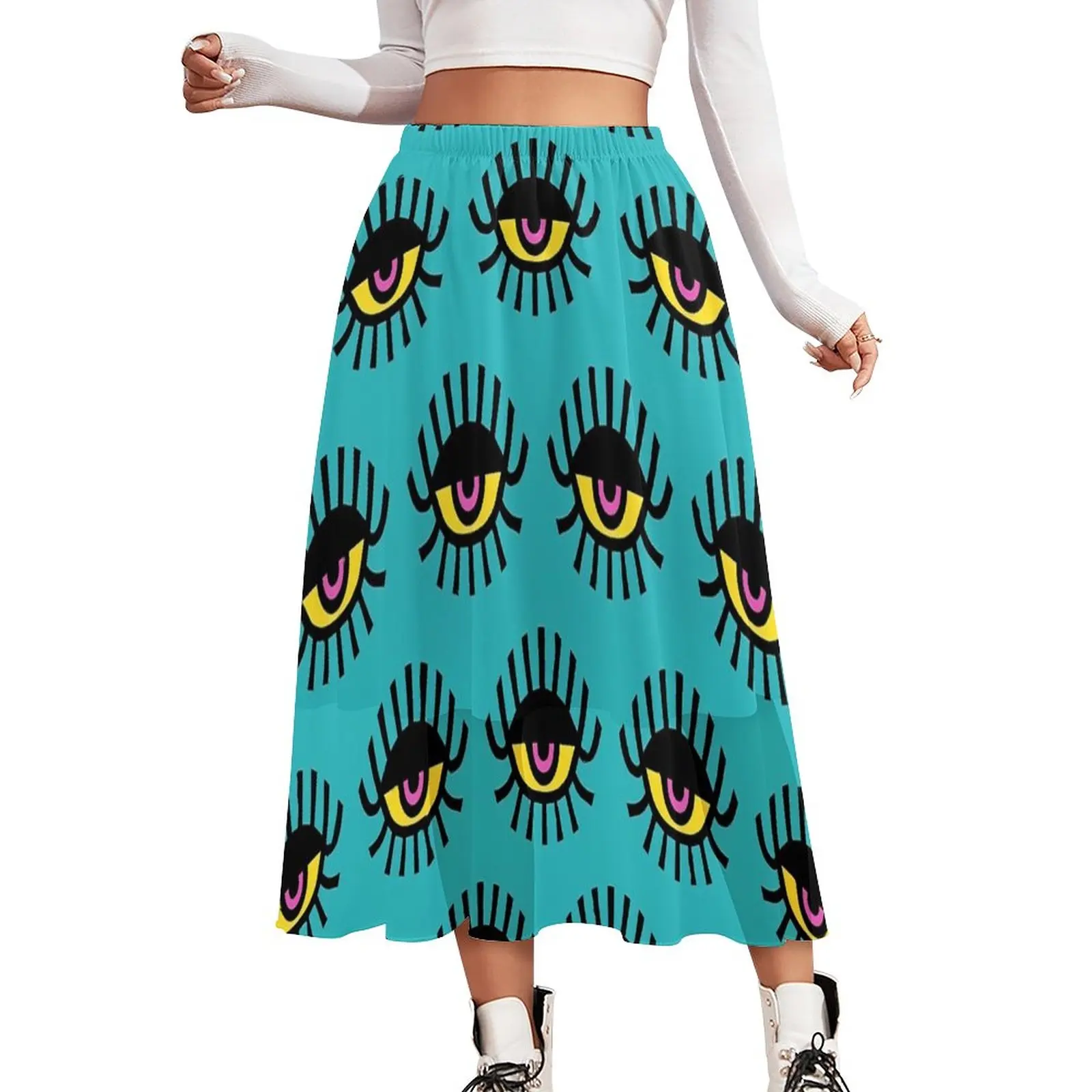 

Eyelashs Print Chiffon Skirt Pop Art Eyes Harajuku Long Skirts Female Trendy Boho Skirt Printed Clothes Gift Idea