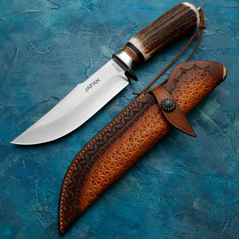 SKD-11 Стальной охотничий нож с роговой ручкой — уличный инструмент для пеших