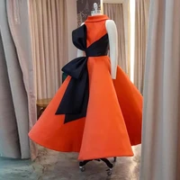 orange saudi arabia midi prom dresses a line satin black sashes evening gowns african women formal party dress 2022