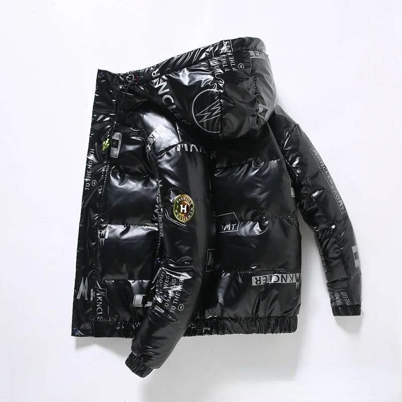 

White Duck Down Jacket Men's Winter Fashion Casual Short Coat Shiny Hooded Windbreaker Youth Men Outwear Down Coat Male