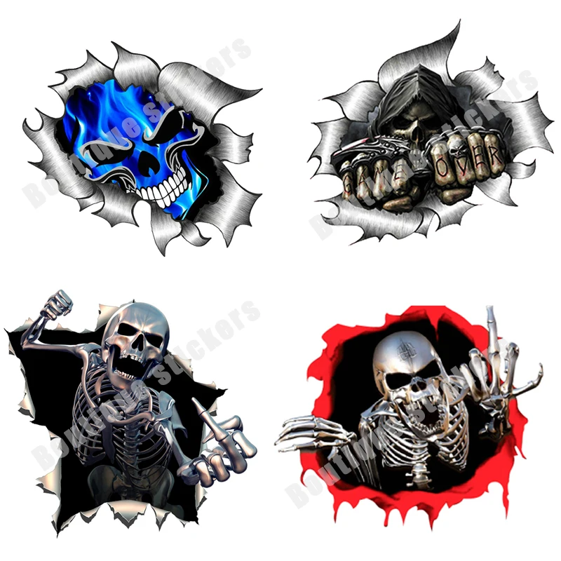 

Hot Sell 3D Skull Sticker Torn Metal Skull Decal PVC Vinyl Sticker Suitable for Motorcycle Car Bumper Trunk Window Glass