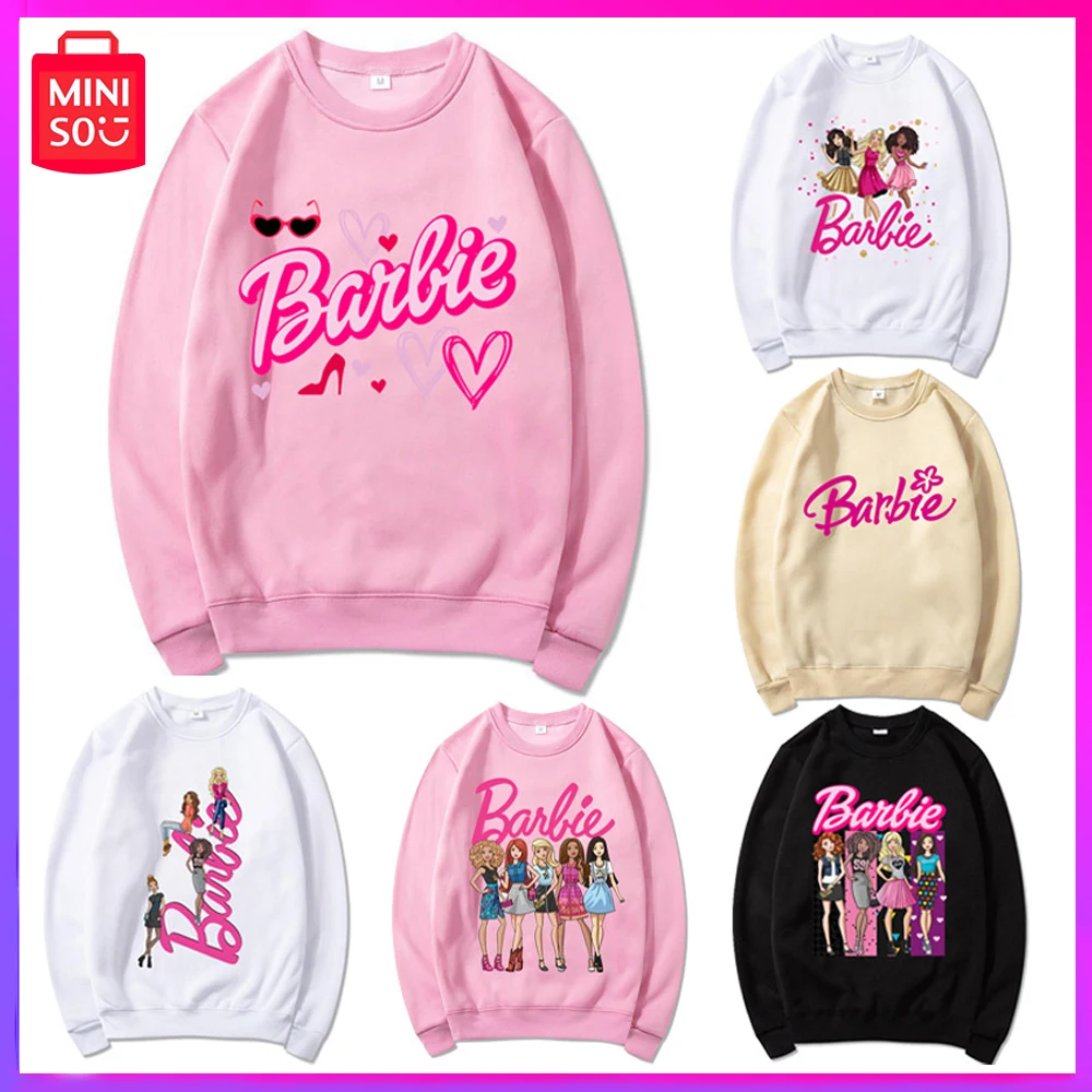 

Miniso 2023 New Barbie English Letter Printing Fashion Trend Round Neck Sweater for Men and Women Loose Sweater Soft Gift