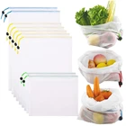 Многоразовые мешки для покупок 5 шт., экологически чистые сетчатые продуктовые сумки, моющиеся сетчатые Органайзеры для хранения игрушек, для овощей, фруктов, продуктов