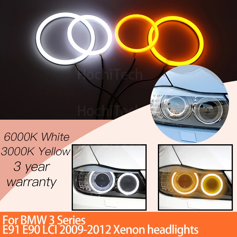 

1 Set White+yellow Cotton Light Angel Eyes Halo Ring Kits for BMW 3 Series E91 E90 LCI 2009-2012 Xenon Headlights