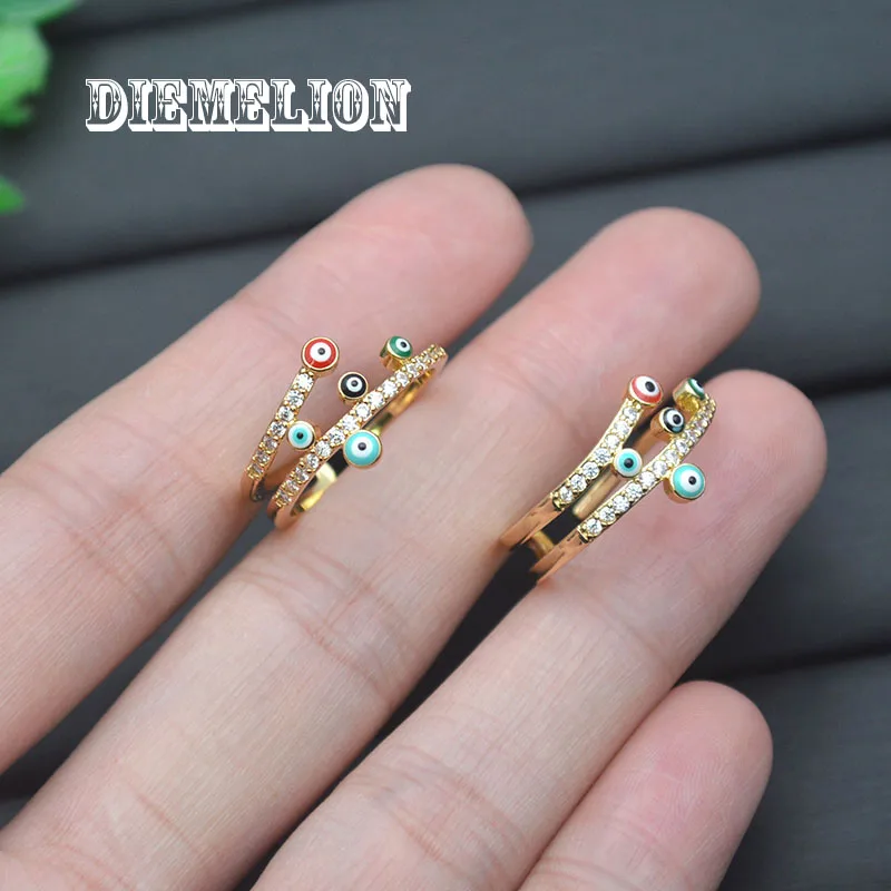 

Turkish Zircon Evil Eye Rings for Women Open Adjustbale Gold Plated Multiple Enamel Eyes Ring Exquisite Gift Girl Party Jewelry